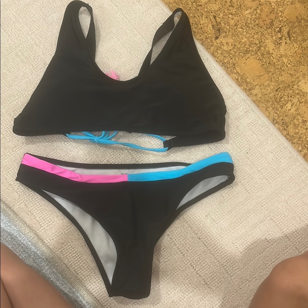 SHEIN Black Bikini with Pink and Blue Accents